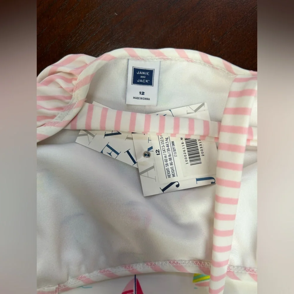 NEW Janie and Jack Pink and White One Piece Swimwear size 12